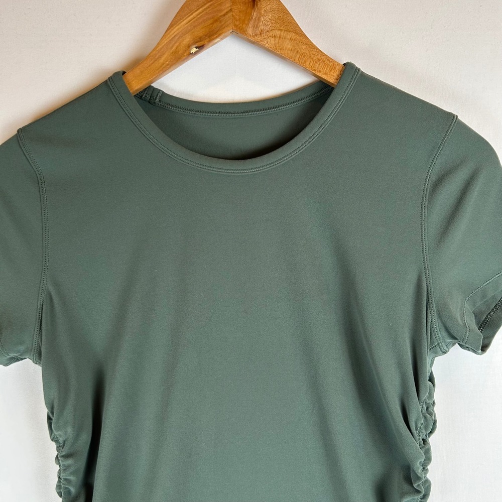 Lululemon All It Takes Short Sleeve T-Shirt Ruched Side Green Slim Fit - Picture 3 of 7